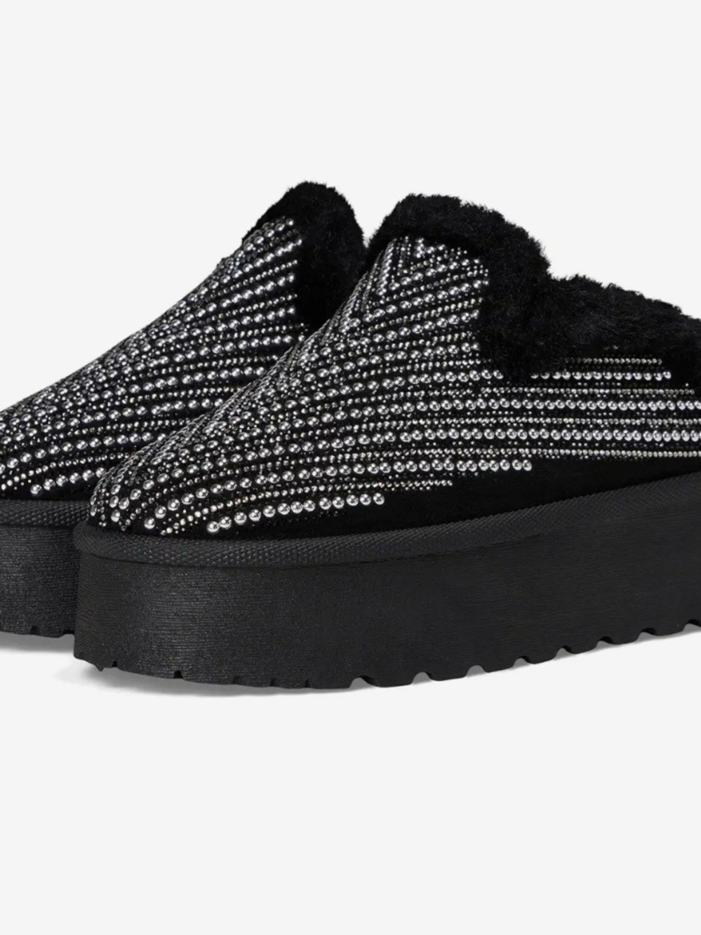 Vintage Havana Suzy Black Crystal-Embellished Platform Slip-On Mules - Size 9
